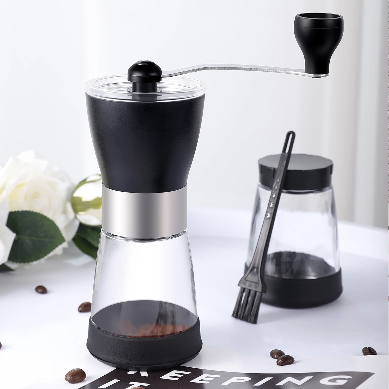 

Домашняя ручная кофемолка, ручная кофемолка из нержавеющей стали, керамические заусенцы со стеклянными банками, ручная кофемолка