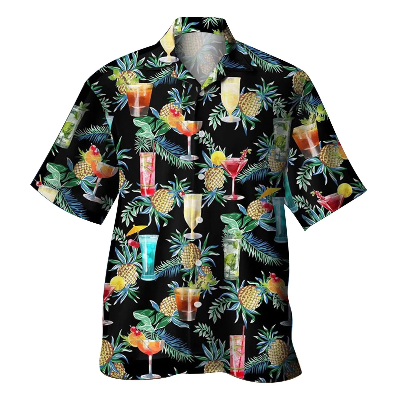 

Hawaiian Loose Shirt Men Summer Cool Unisex Tops Hip Hop Pineapple Print Button Down Blusas Boho Beach Traf Official Camisas