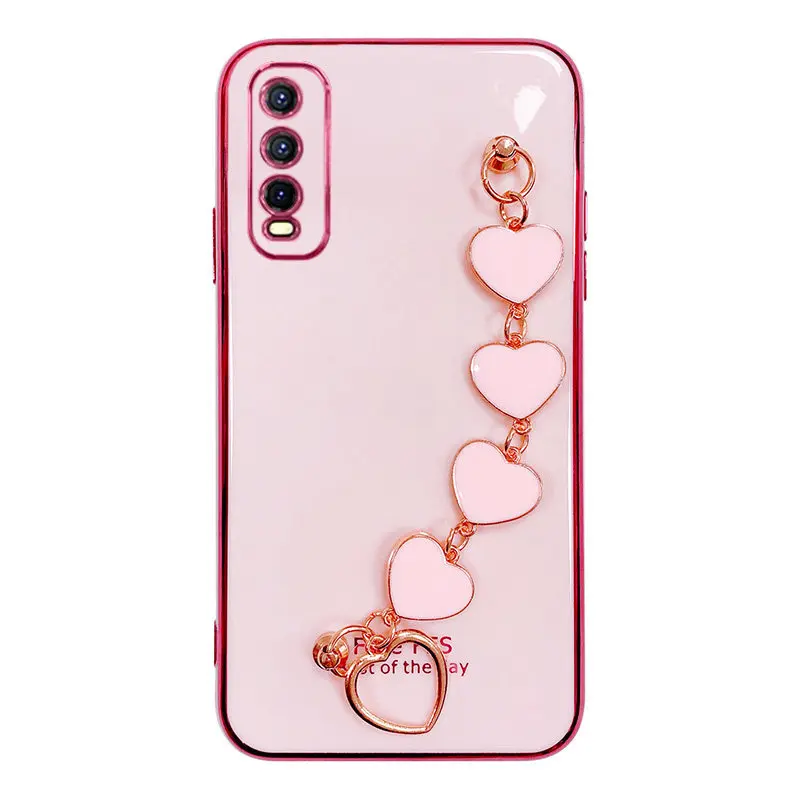 For vivo Y20 Case Luxury Electroplated Heart Bracelet Holder Cases For vivo Y11 2019 Y11S Y12S Y20S Y30 Y21 Y31 Y51 Y73 Cover