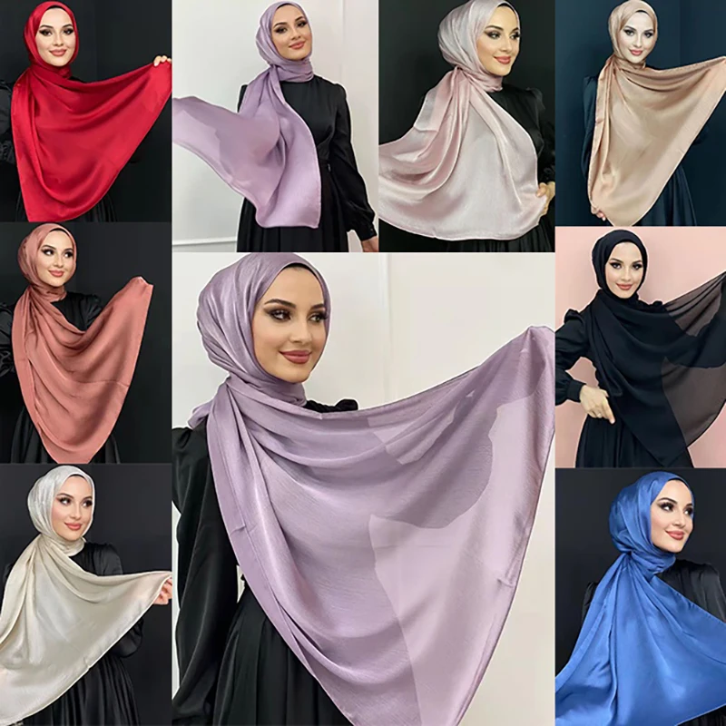 Muslim Abaya Silk Head Scarf Hijab Abayas Satin Long Shawl Hijabs For Woman Jersey Islamic Dress Women Turbans Instant Turban
