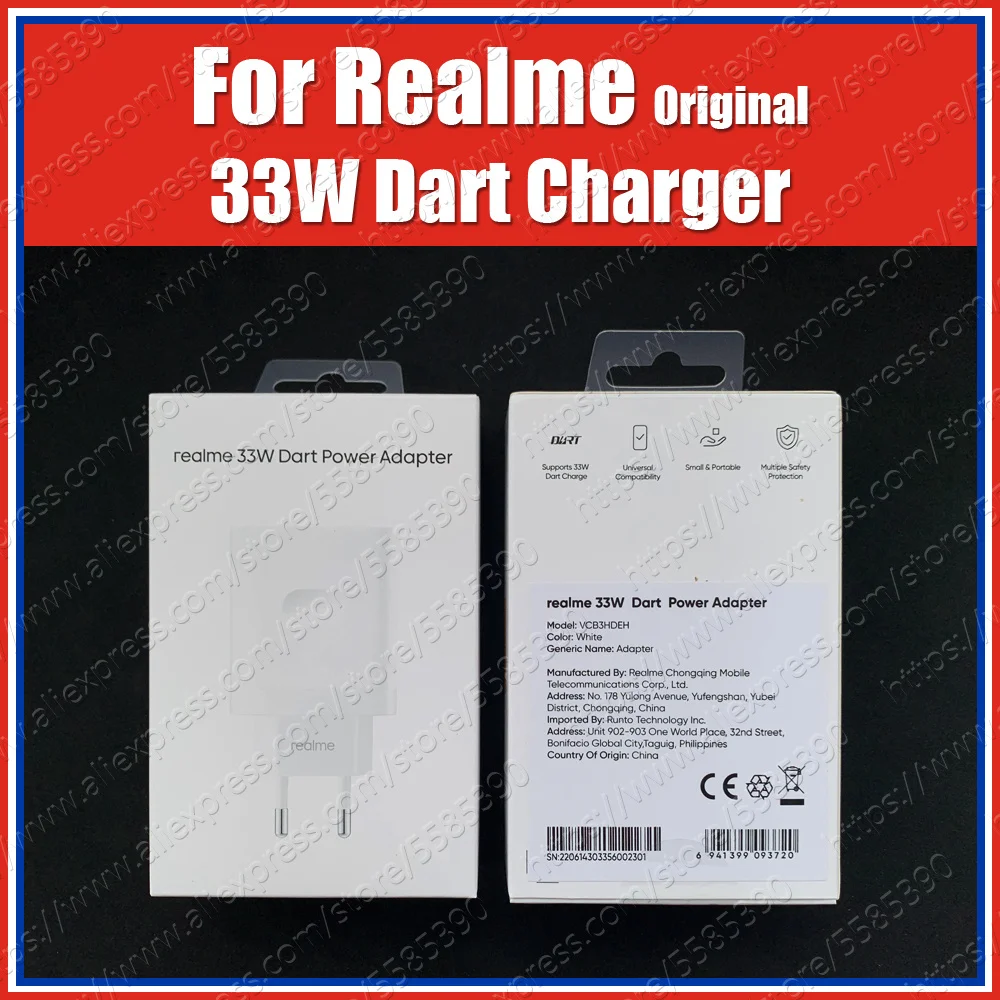 EU Version Original Realme 33W Dart Charger Power Adapter UK For Realme 10s 10 Pro 9 Pro 9i 8s C35 C21Y Q3s Q3 V25 V23 Pad X