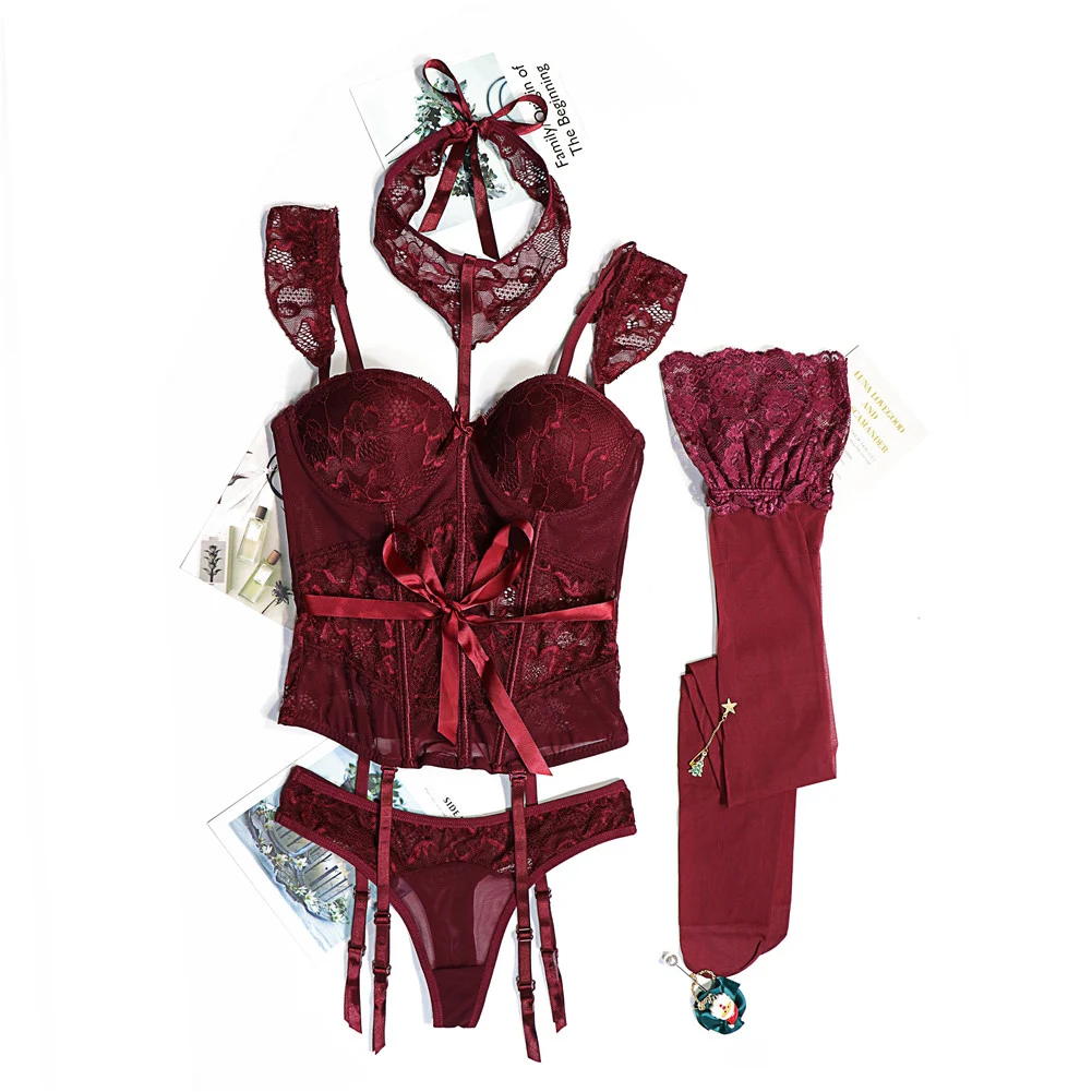 4 шт. женский кружевной корсет-бюстье с подтяжками