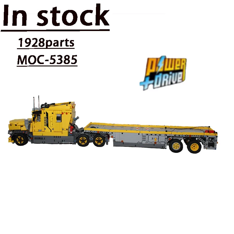 

MOC-5326+MOC-5385 American Heavy Truck with Trailer Long Distance Transporter Assembly Block Model 1928parts Children's Toy Gift