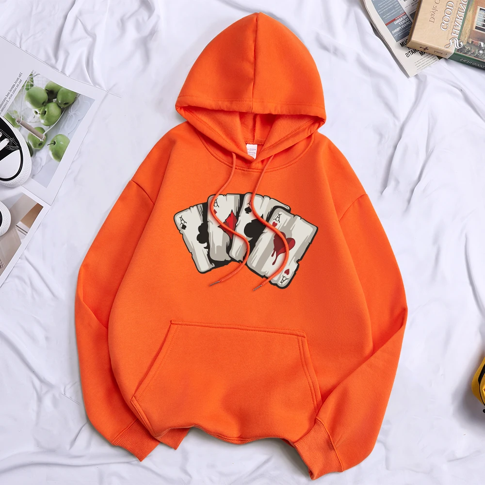 

Street Fun Poker Hip Hop Casual Hoodie Women Autumn Winter Loose Hoody O-Neck Casual New Sweatshirt Pocket Fleece Hoody