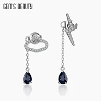 gems beauty 925 sterling silver blue sapphire gemstone dangle earrings clouds rain lightning natural power earrings for women