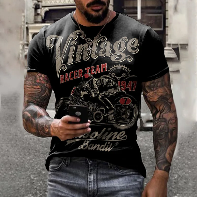 Camiseta Vintage con estampado 3D de motocicleta para hombres y mujeres, camiseta...