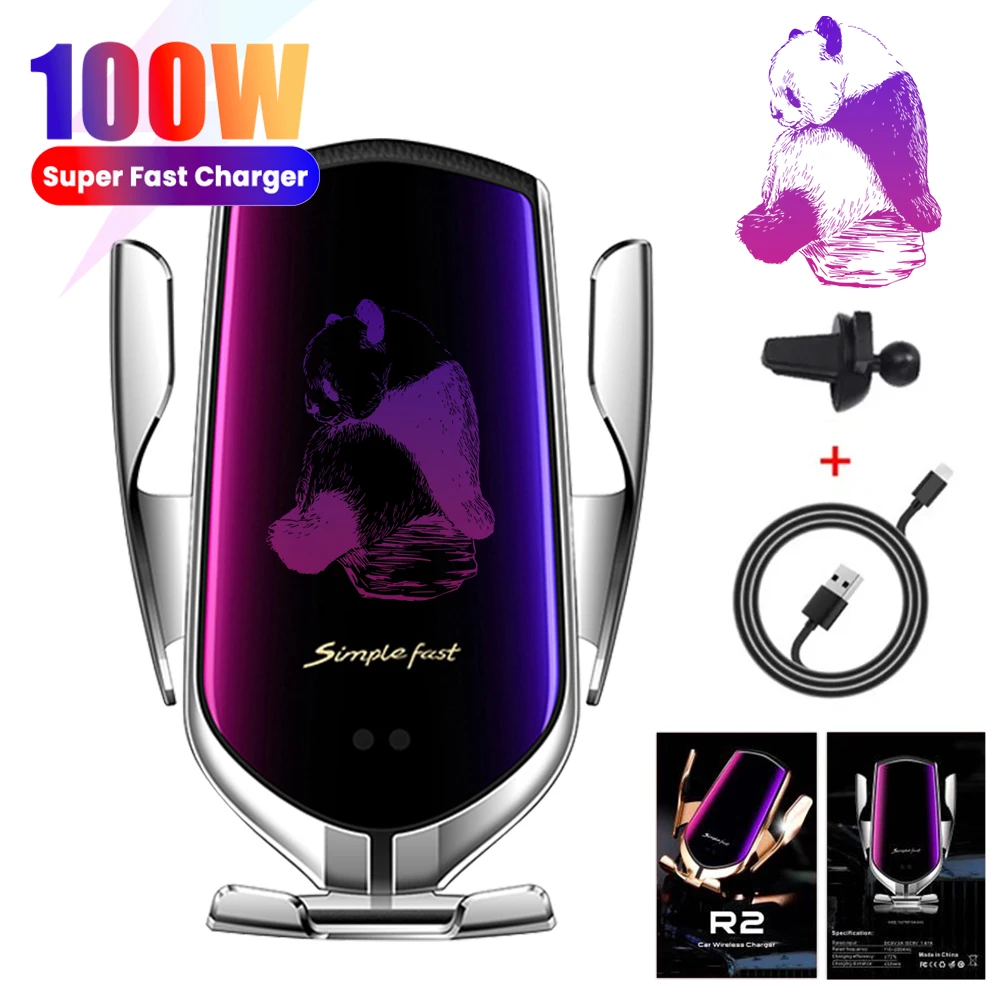 

Eonline 3D Panda 100W Car Wireless Charger Magnetic Automatic Car Mount Phone Holder Induction For iPhone 15 14 Samsung Xiaomi