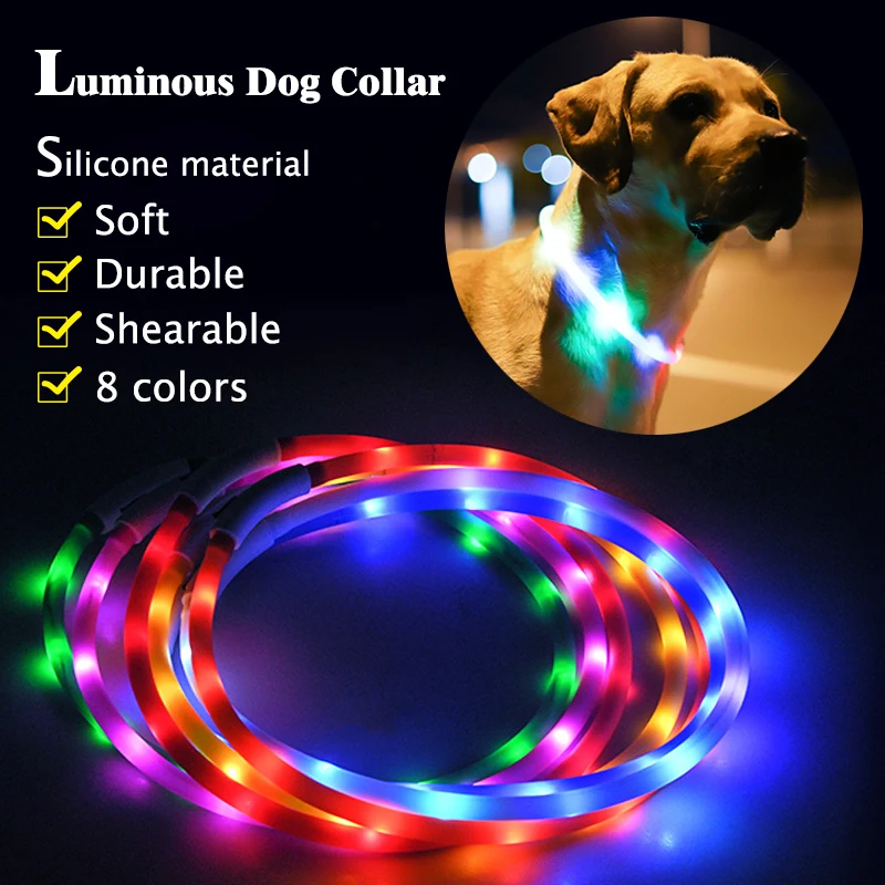 Led Silicone Luminous Dog Collar From Usb Small Big Pet Light Glowing Bright Collar Neck Strap Charging Chihuahua Cat Necklace