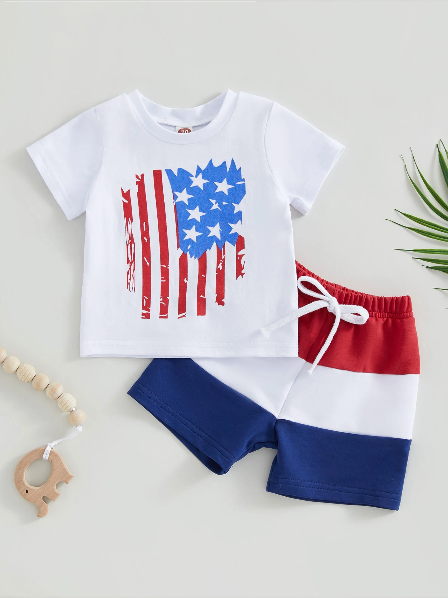 

American Flag Print Short Sleeve T-Shirt and Shorts Set for Baby Boys - Cute Fourth of July Toddler Outfit