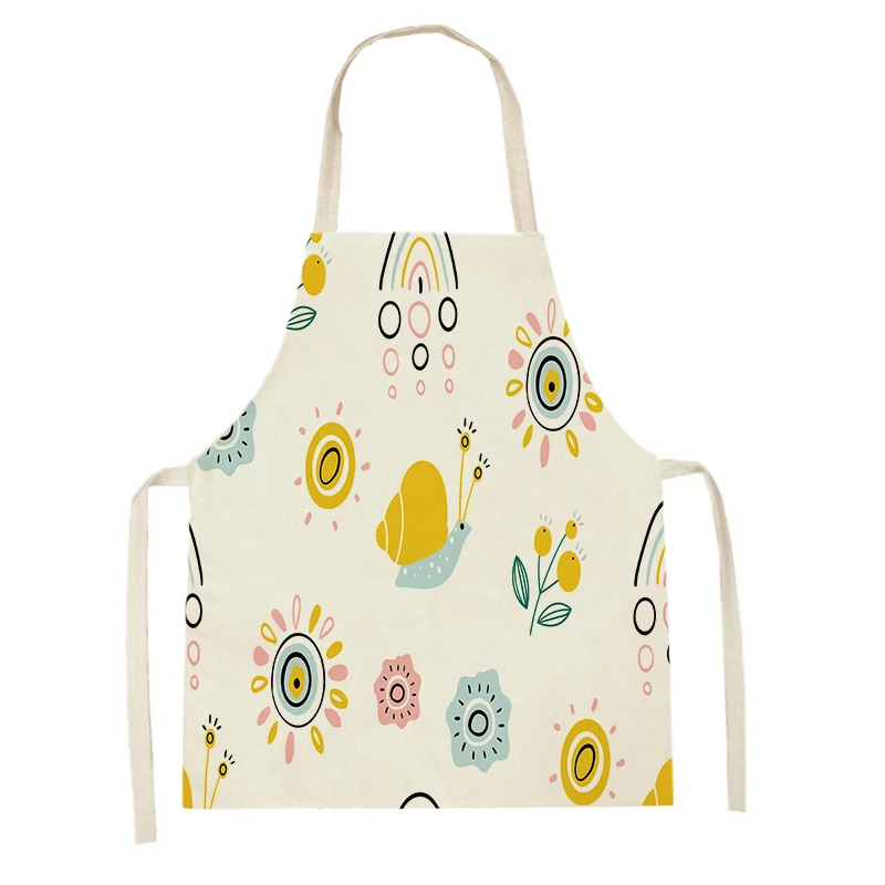 

Women Cute Snails Rabbit Print Kitchen Apron Adult Kids Linen Bib Home Cleaning Apron Household Cooking Baking Accessories Apron