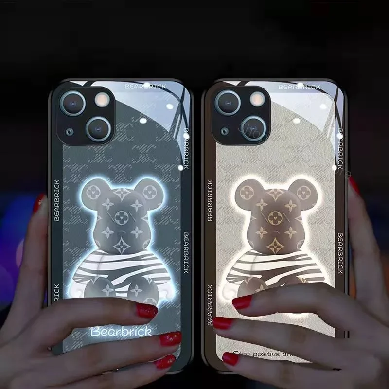 

3D Cute Bear Smart LED Flash Light Silicone Soft Edge Phone Case for IPhone 13 12 SE 2020 XR 11Pro XS Max for IPhone 7Plus 8Plus