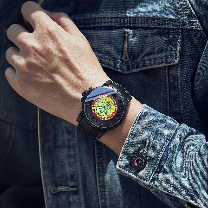 Новинка 2022 мужские Модные механические часы для отдыха с двойным отверстием