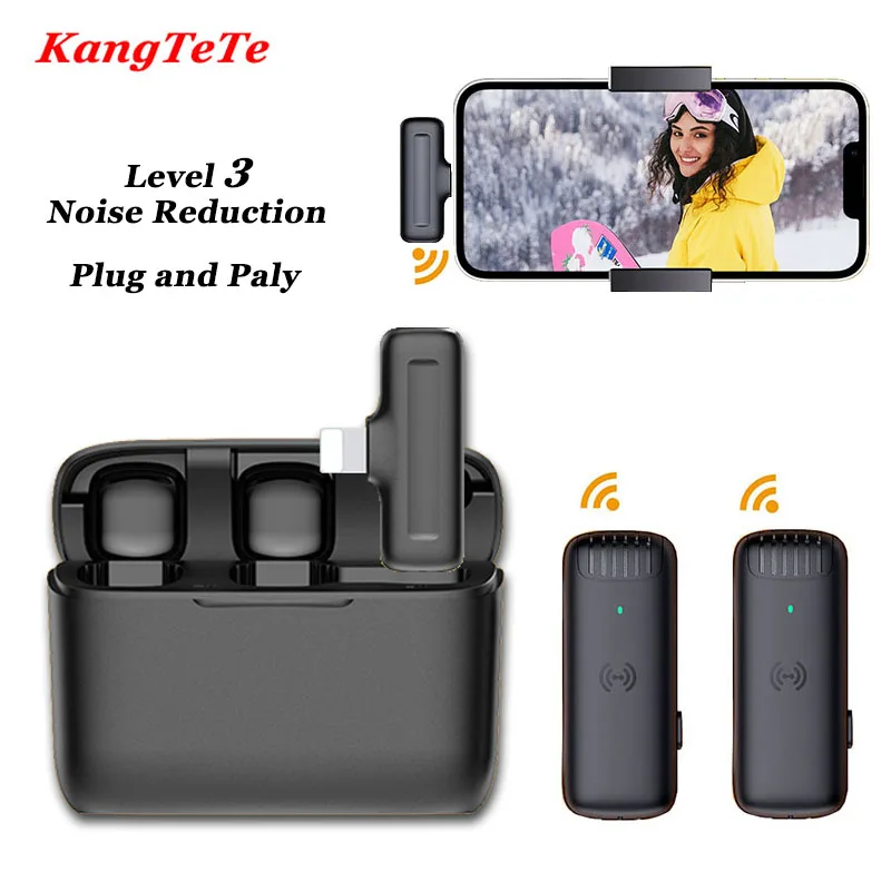 Wireless Lavalier Microphone Mini Portable Noise Reduction Audio Video Recording Microphone For iPhone Android With Charging Box Wireless Lavalier Microphone Mini Portable Noise Reduction Audio Video Recording Microphone For iPhone Android With Charging Box