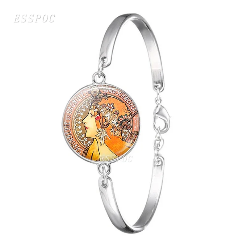 Браслет Климт цепочка стекло кабошон ювелирные изделия картина маслом поцелуй