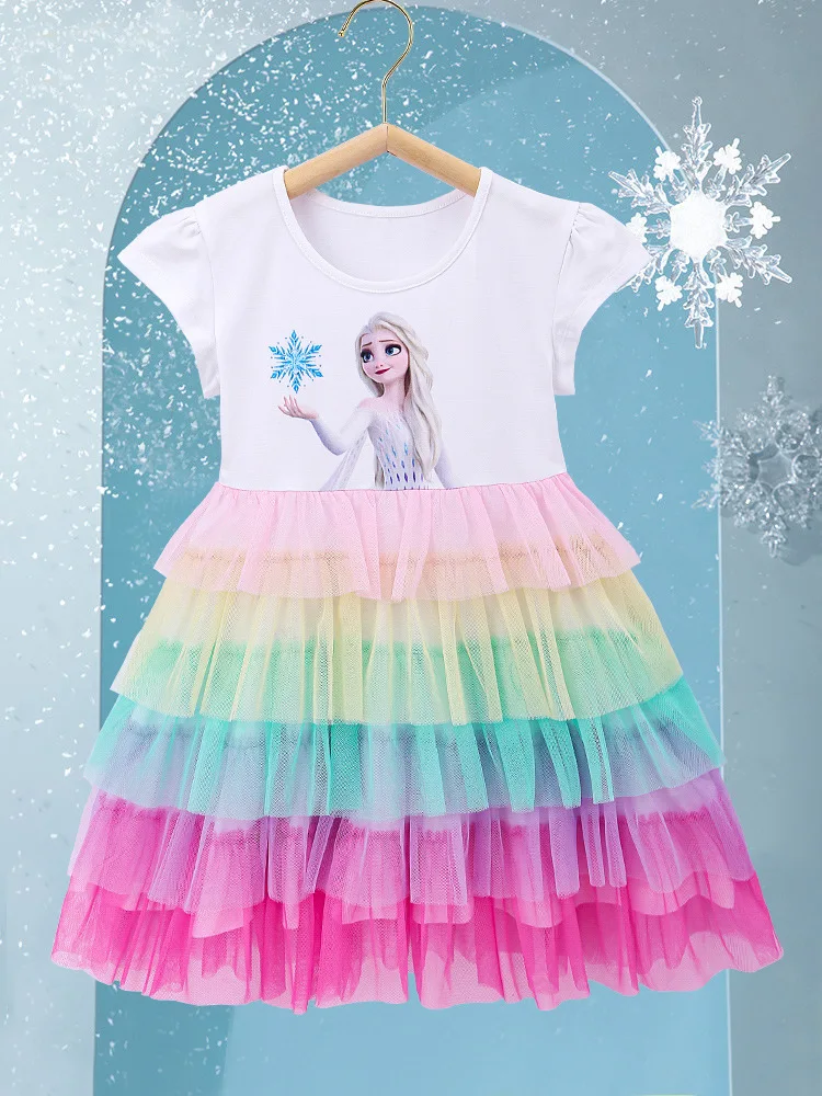 Disney Frozen Princess Elsa Dress Girls Party Vestidos Cosplay Girl Clothing Anna Snow Queen Print Birthday Dress Kids Costume