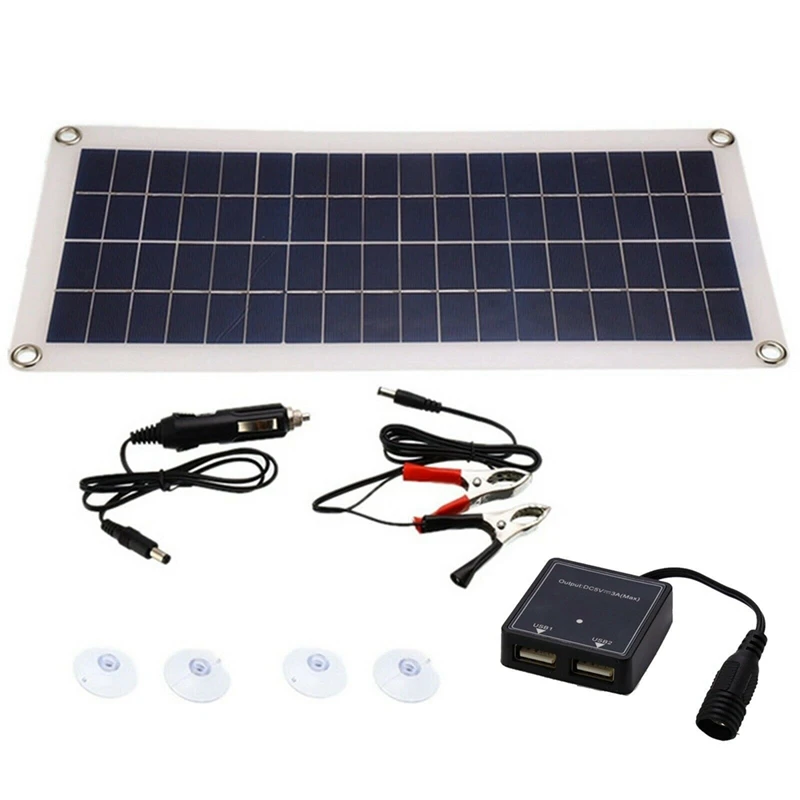 

1X300W 12V Dual USB/DC Flexible Solar Panel Efficient Car Battery Charge Camping