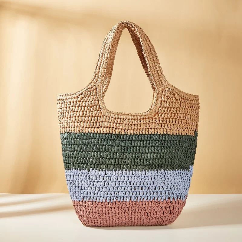 

2022 Handbag Leisure Trend Hand Made Women Shoulder Bag Colorful Weave Large-capacity Beach Tote Popular Summer Designer Luxury