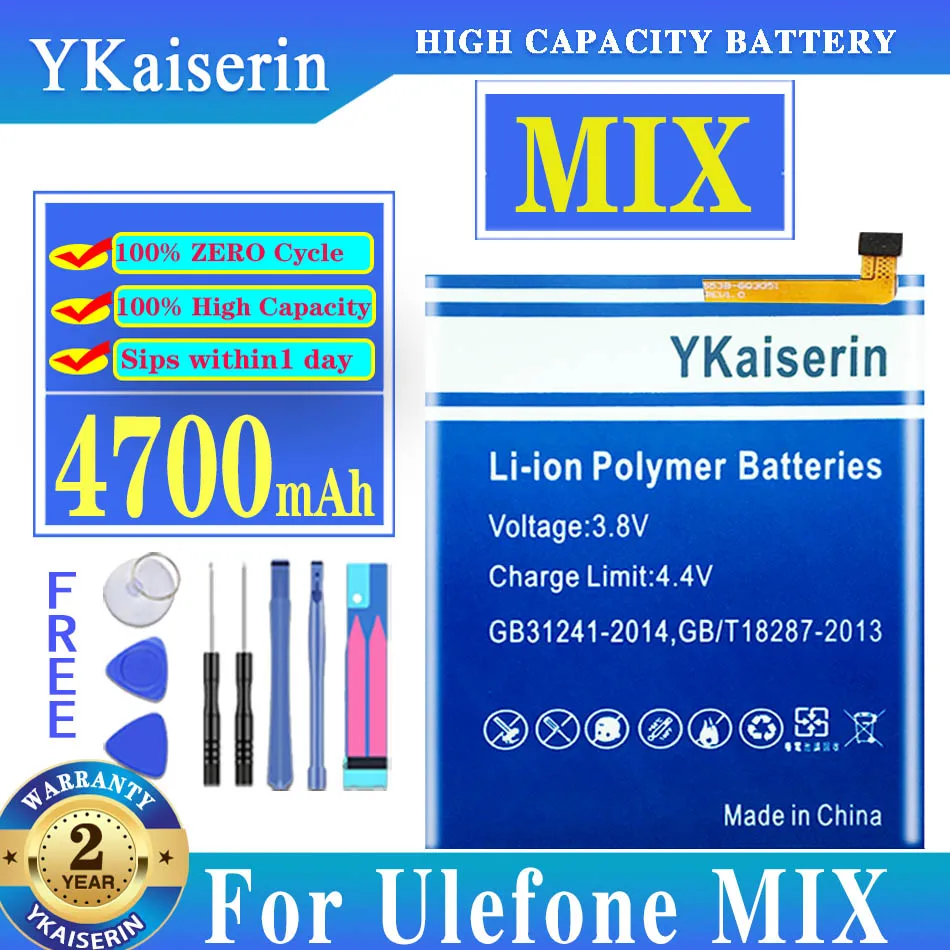 

Аккумулятор ykaisсеребрин на 4700 мА · ч для Ulefone Mix MTK6750T, батареи с инструментами + код отслеживания