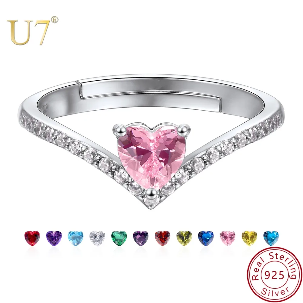 

U7 925 Sterling Silver October Birthstone Ring Love Heart Pink Cubic Zirconia Romantic Finger Ring for Women Wedding Jewelry