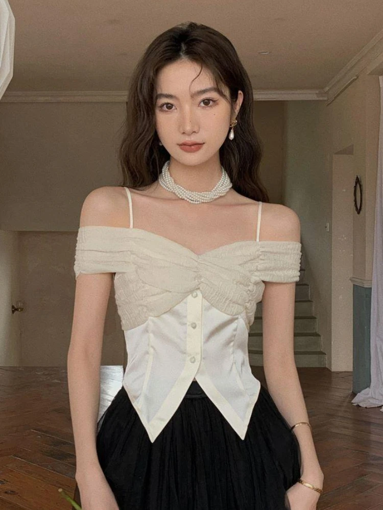 Блузки женские плиссированные уличные сексуальные Gyaru модный корейский стиль