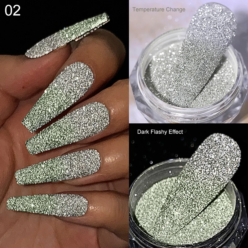 1-JAR Reflective Flash Glitter Powder Temperature Color-Change Holographic Nail Powder 2023 UV Gel Polish Chrome Pigment Dust &* images - 6
