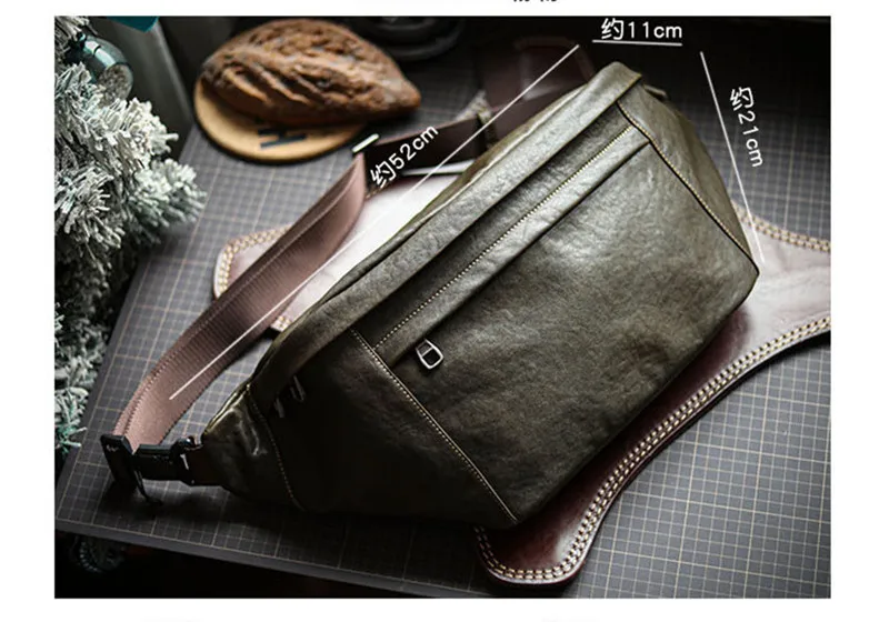 Fashion natural genuine leather youth sports green big chest bag luxury real cowhide large capacity motorcycle crossbody bag