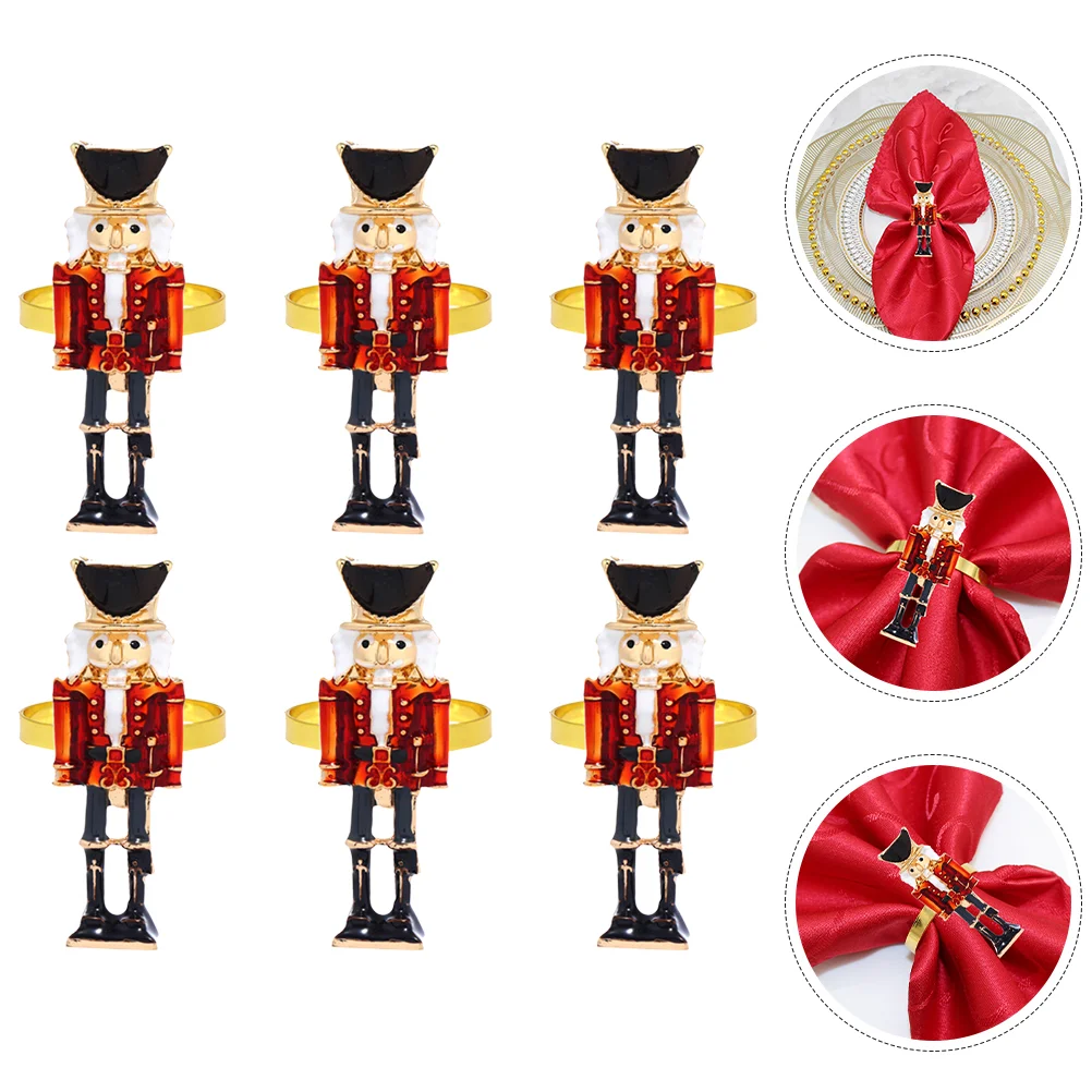 

6 Pcs Nutcracker Shaped Napkin Holder Serviette Buckles Decors Holding Ring Christmas Hotel