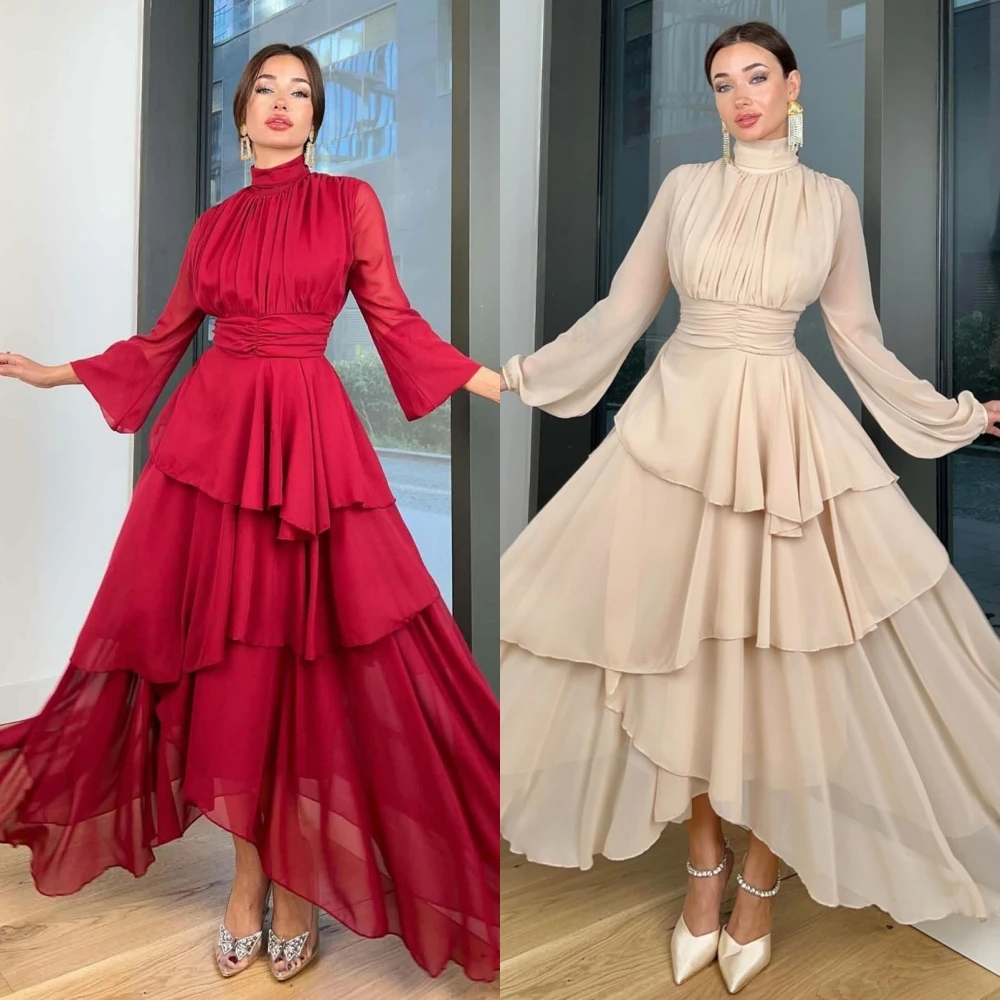 Jiayi Gong шифоновое платье с рюшами и складками рождественское трапециевидной формы