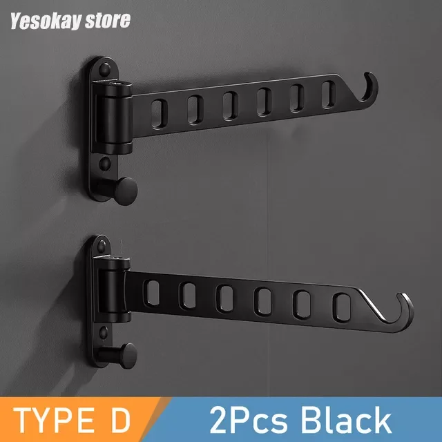 

2023 Black Folding Drying Rack Wall Mounted Telescopic Clothes Rack Indoor And Outdoor Simple Clothes Hanger Clothes Hook Clothe