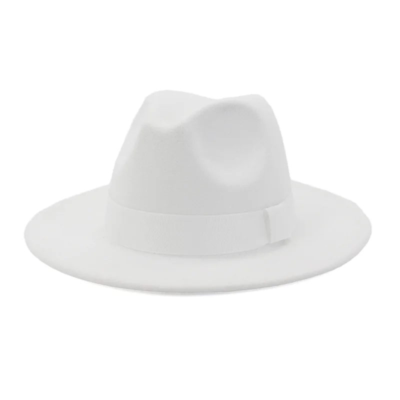 

All-match Wide Brim Fedora Hat For Women Solid Color Wool Felt Hat For Men Autumn Winter Panama Gamble Yellow Jazz Cap 58cm