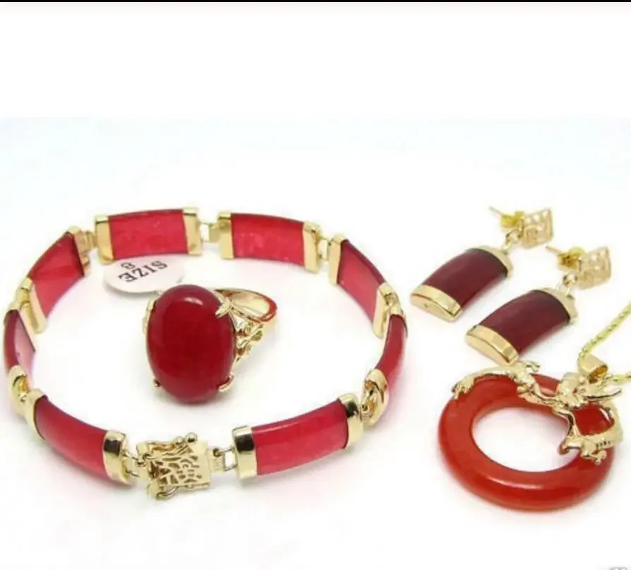 Новые ювелирные изделия кулон с красным драконом ожерелье кольцо браслет набор