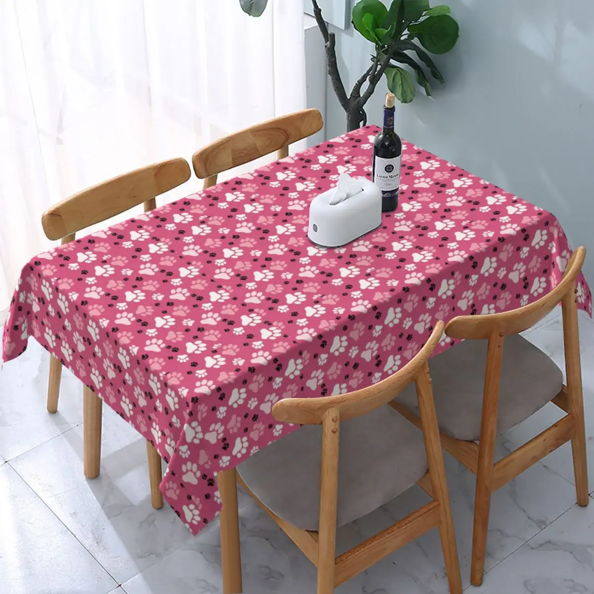 

Rectangular Waterproof Oil-Proof Paw Prints Pink Tablecloth Backed Edge Table Covers 40"-44" Colorful Floral Pretty Table Cloth