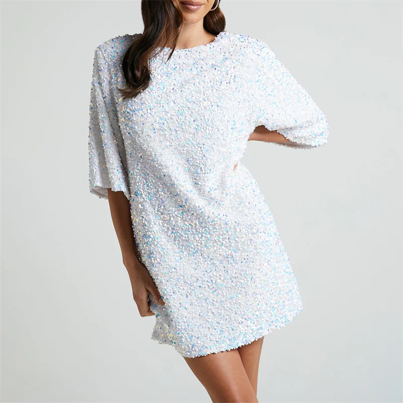 Lamuusaa женское платье с блестками сексуальное блестящее мини-платье-футболка