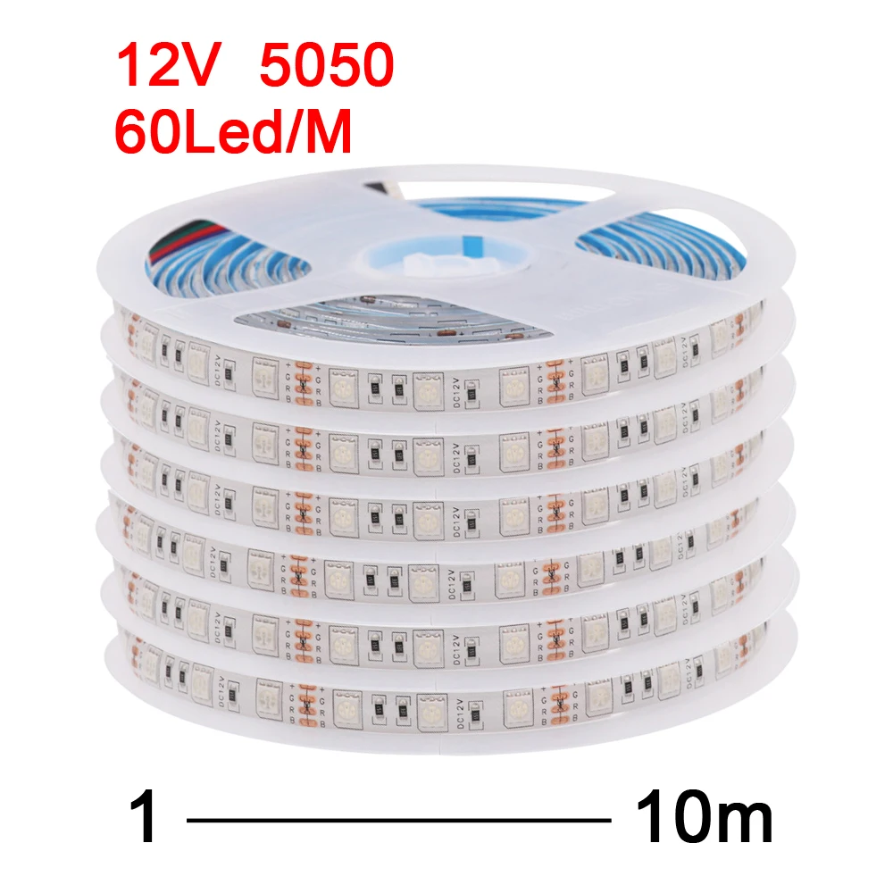 

12V RGB Led Strip Light Flexible Tape 1m 2m 3m 4m 5m 10m Lamp String 60LEDs/m Waterproof Multi-color Led Strips DC12V Decoration