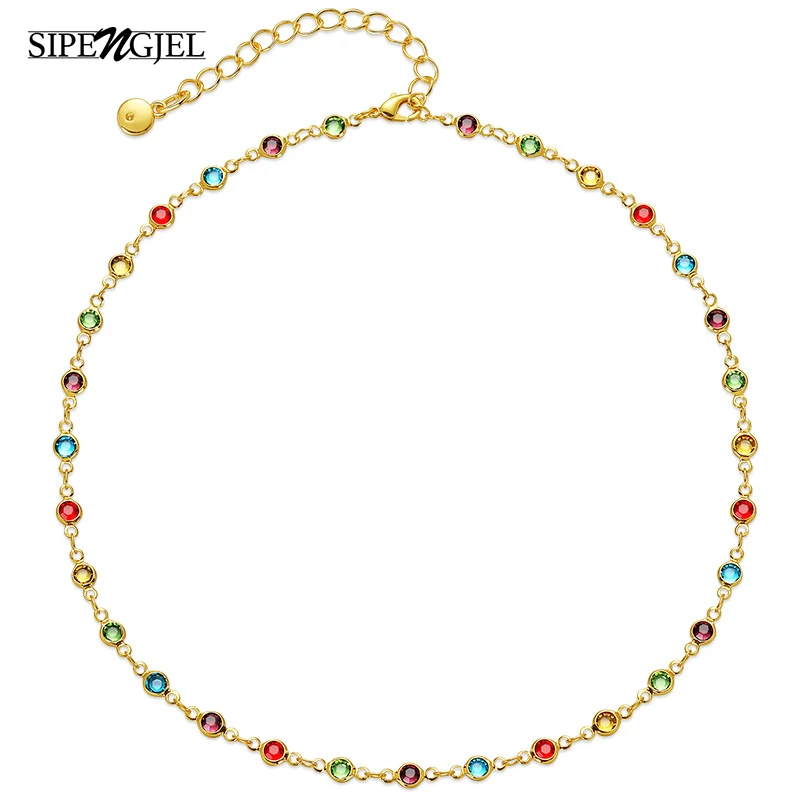 SIPEGJEL Vintage Colorful Bead Crystal Necklace for Women Summer Charms Clavicle Chain Chokers Necklace Handmade Jewelry