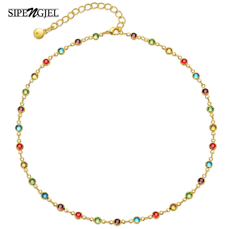 

SIPEGJEL Vintage Colorful Bead Crystal Necklace for Women Summer Charms Clavicle Chain Chokers Necklace Handmade Jewelry
