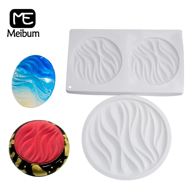 

Meibum Round Ripple Texture Silicone Cake Molds Dessert Cake Decorating Tools Pastry Bakeware Set 1/2 Cavity Mousse Moulds