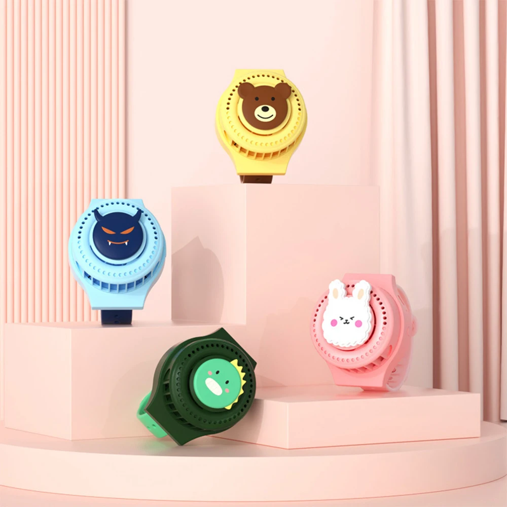 

Cute Cartoon Mini Fan Watch Design Wearable Bladeless Air Cooler Fan Rechargeable Ventilador 3 Gear Adjustable Children Gifts