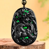 burmese jade dragon pendant man fashion amulets jadeite necklace emerald black gemstones jewelry men natural designer charm