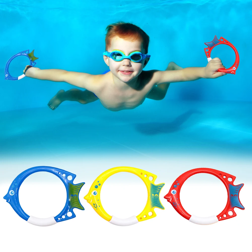 

3Pcs Fish Ring Throwing Toys Diving Game Underwater Training Sinking Pool Dive Bauble for Training Dive Swimming Game Toy