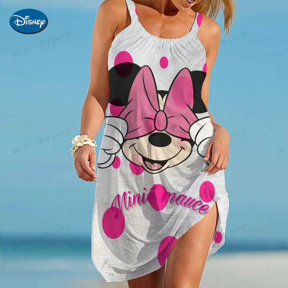 

Summer Women's Fashion Plus Size Elegant A-Line Dress Disney Minnie Mickey Mouse Print Loose Pullover Casual Panel Dress S-5XL
