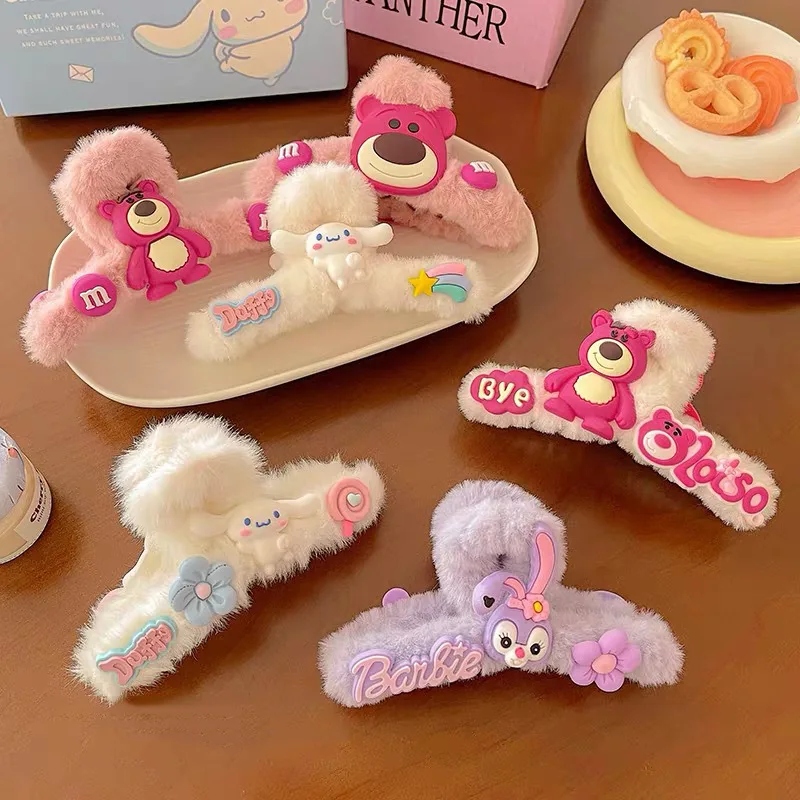 Disney lotso Sanrio autumn and winter plush hair clips cute cartoon accessories for women sweet shark