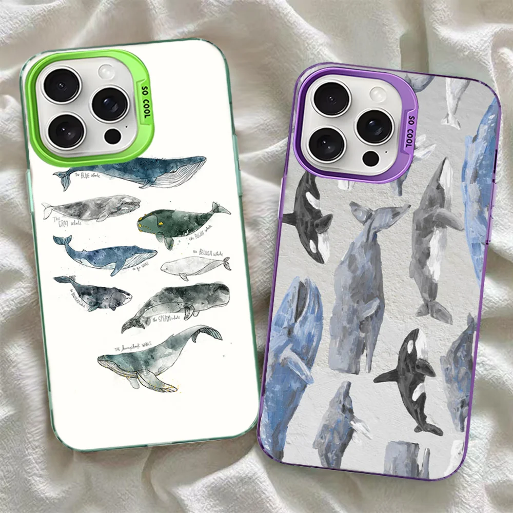Чехол для телефона с принтом китов и океанских животных iPhone 16 15 14 13 Pro Max X XR XSMAX 8 7 Plus