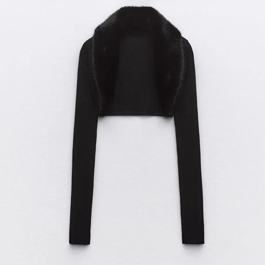 

Кардиган женский без пряжки, свитер с воротником из искусственного меха, Модный трикотажный топ с прямым воротником для девушек, Осень-зима