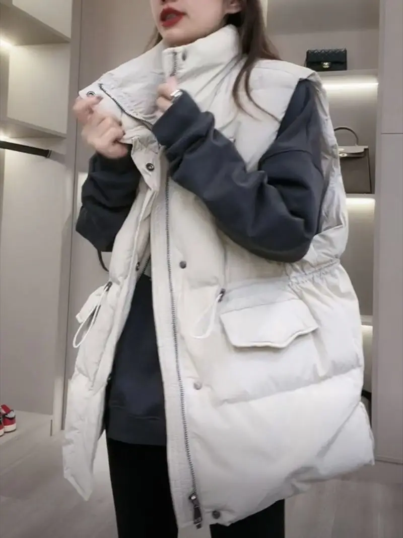 Женская Длинная зимняя куртка однотонный пуховик теплое пальто без рукавов