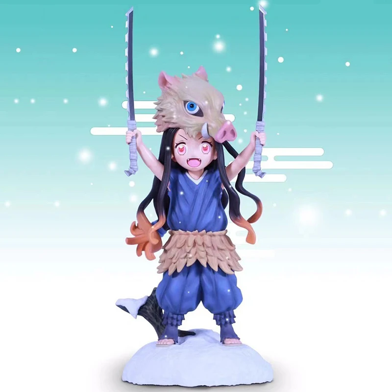

19cm Cute Anime Demon Slayer Figure Kimetsu No Yaiba GK Kamado Nezuko COS Hashibira Inosuke Action Figure PVC Model Toys Gifts