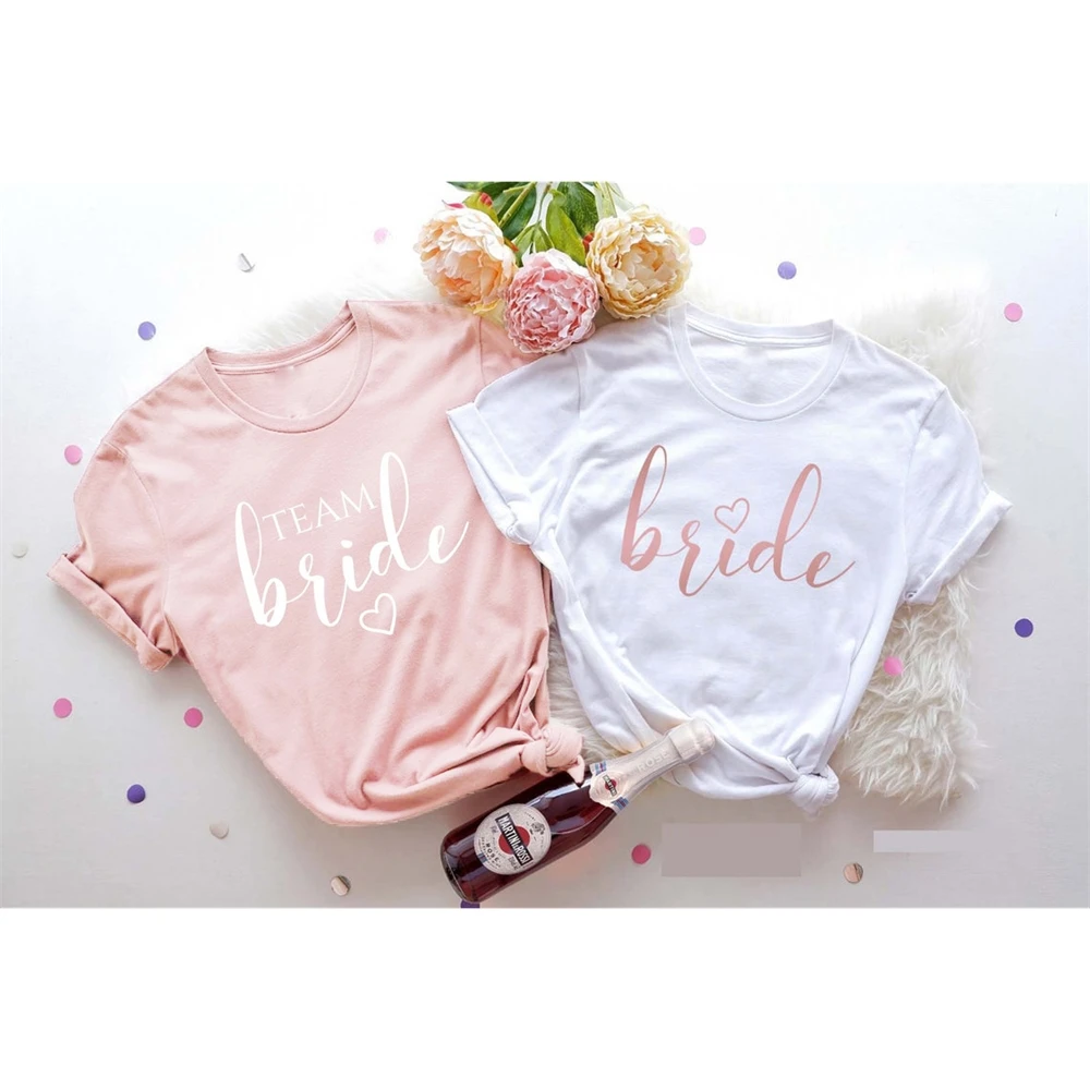 

Bride And Team Bride Women's T-shirt Bachelorette Party Tee Bridal Shower Shirt Fashion Feminist Wedding Gift Tops T9WI