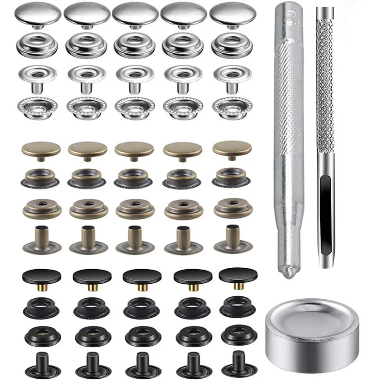 100pcs Stainless Steel Snap Fastener Kit 15mm Snap Button Press Stud Cap with Tools for Marine Boat Canvas Bag Leather DIY Craft