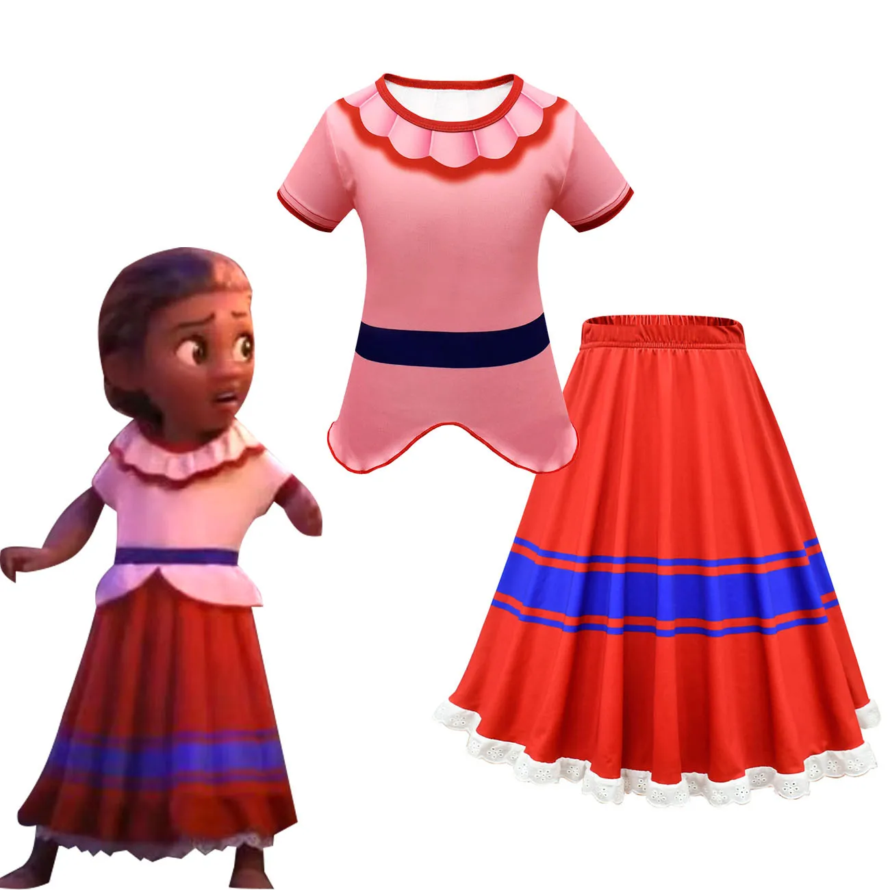 

Kids Clothes Girls Encanto Mirabel Cosplay Costumes Fancy Princess Dresses 2-piece set Children Birthday Carnival Party Clothing