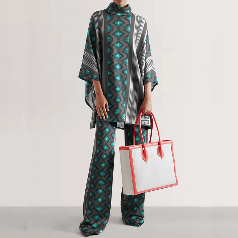 

Весенне-осенние свободные костюмы для отдыха с высокой эластичной талией, дамские комплекты с принтом и широкими штанинами, уличная одежда